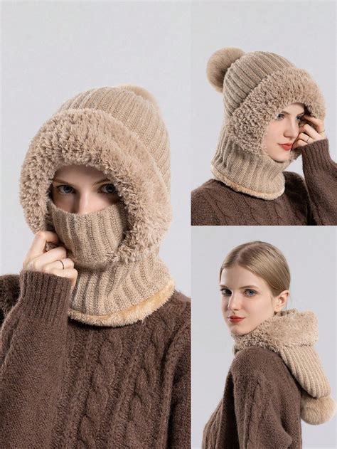 Chapeau Et Écharpe Baraclava Combinés Avec Bordure En Peluche Bonnet