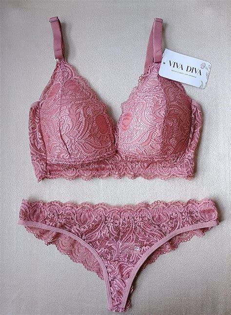 Lingerie Conjunto De Suti E Calcinha Ros Renda Bojo Sem Aro Viva Diva Lingeries