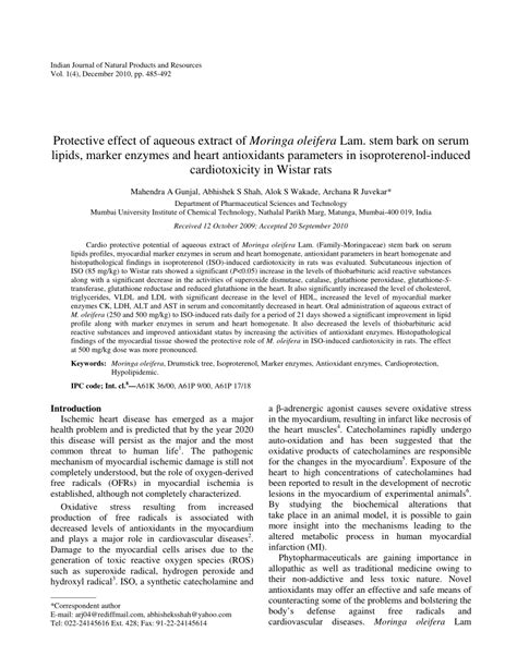 PDF Protective Effect Of Aqueous Extract Of Moringa Oleifera Lam