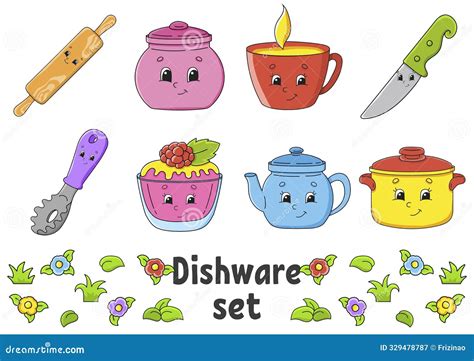 Dishware Theme Coloring Book Page For Kids Cartoon Style Vector