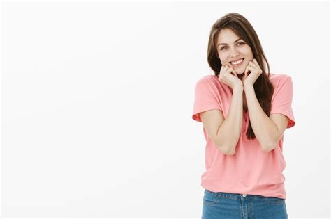 Free Photo Portrait Of Cute And Tender Brunette Woman Posing In The