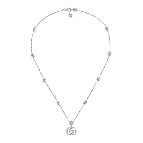 Gucci GG Marmont Sterling Silver Pink Mother Of Pearl Necklace