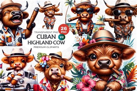Watercolor Cuban Baby Highland Cow Clipart V2