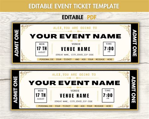 Editable Event Ticket Template, Printable Ticket, Gift Ticket, Concert Ticket Template, Surprise ...