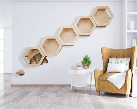 Cat Tree Hexagon Shelves Set Of 5 Cat Wall Furniture Cat Etsy