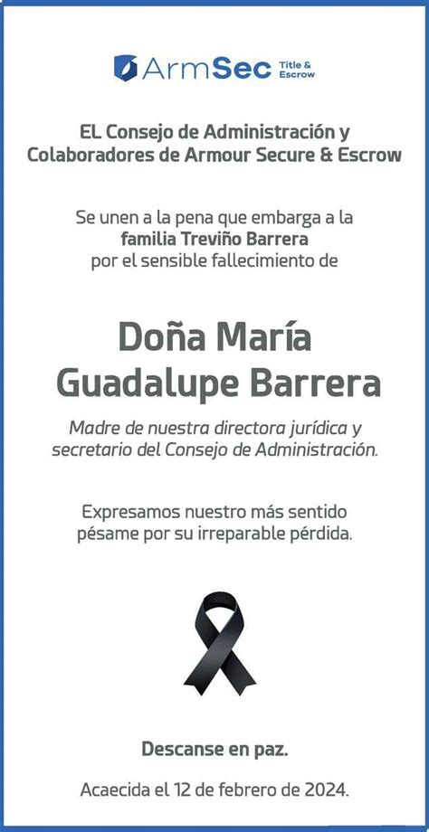 Doña María Guadalupe Barrera Obituario Esquela