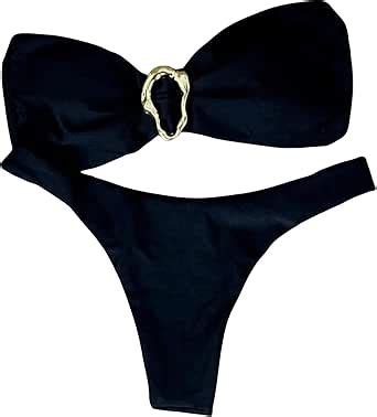SHENHE Women S Piece Strapless Swimsuits High Cut Metal Ring Tube Top Bandeau Bikini Set
