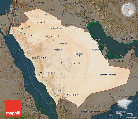 Satellite Map of Saudi Arabia, darken