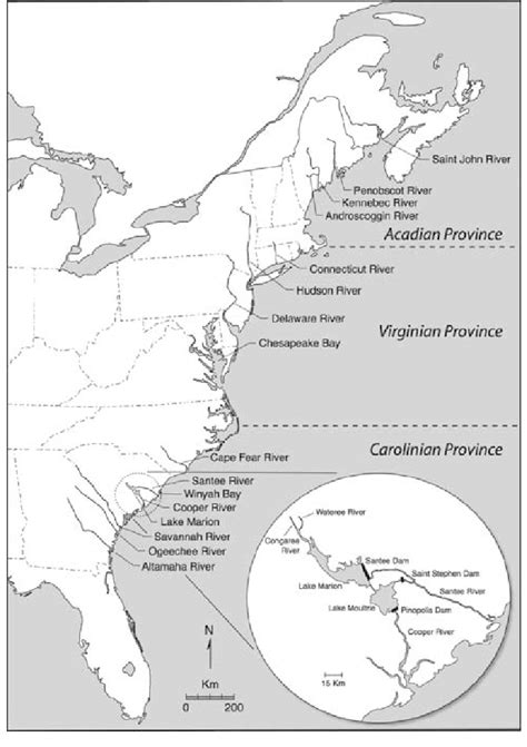 Map Of The Atlantic Coast Of North America Depicting The 14 Rivers And