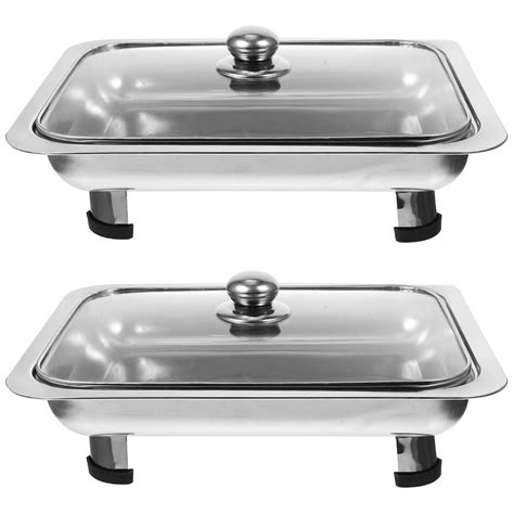 Set of 2 Steel Buffet Buffet Tray Stainless Steel Side Dish Container ...