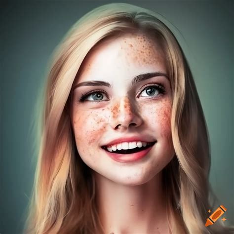 Portrait Of A Beautiful Woman With Freckles And Blonde Hair