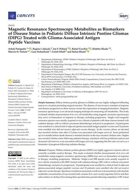 PDF Magnetic Resonance Spectroscopy Metabolites As Biomarkers Of