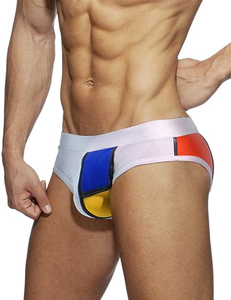 Mizok Mens Briefs Swimsuit Sexy Low Rise Bikini Swimming Trunks Rainbow White M Walmart