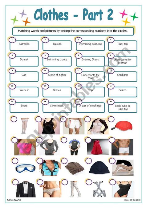 Clothes Part 2 Esl Worksheet By Tina718