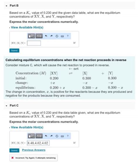 OneClass â ¼ Part B Based on a Kc value of 0 230 and the given data