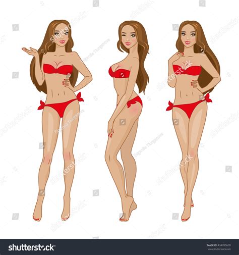 Vector Sexy Brown Haired Girl Red Bikini Stock Vector Royalty Free 434785678 Shutterstock
