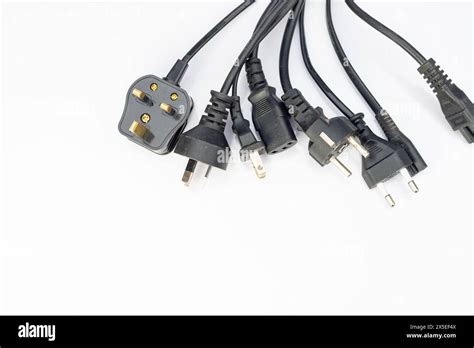 types  electrical plug isolated  white background stock