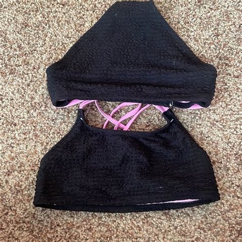 More Than Magic Swim Girls Two Piece Bikini Popcorn Texture Black And Pink Swim Suit Poshmark