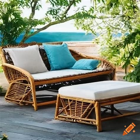 Front View Of A Rattan Lounge Chair For Sunbathing