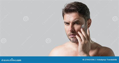 Cosmetic Cream for Man. Spa Male Model, Skincare Product for Skin Face ...