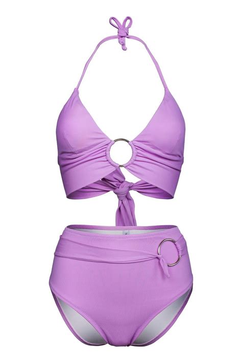 Transacoustic Lila Halka Aksesuarlı Yüksek Bel Çift Kat Özel Koleksiyon Tulumlu Şık Bikini Takım