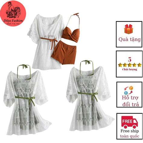 Bikini 3 mảnh kín đáo DILYSFASHION ĐB3028 Đồ bơi nữ phong cách hàn quốc áo kèm áo voan 2 màu