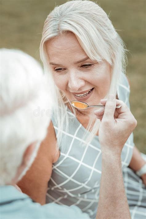 Beautiful Mature Female Person Looking With Love At Her Man Stock Photo Image Of Aging Park