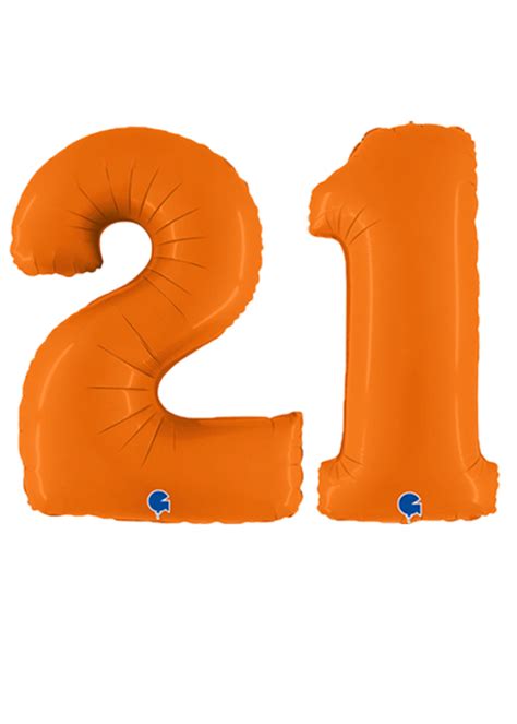 Inflated Orange Number 21 Helium Balloons On Weights