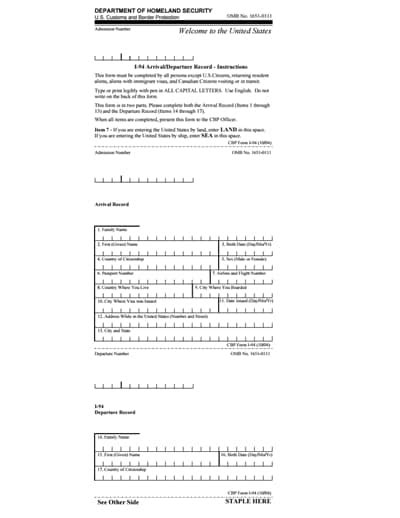 I 94 Form Free Download Create Edit Fill And Print Pdf Templates