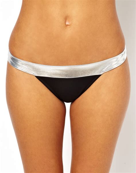 Minkpink Vero Moda Silver Trim Banded Bikini Bottom In Metallic Lyst