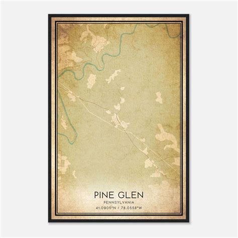 Vintage Pine Glen Pennsylvania Map Poster, Pine Glen PA City Road Wall