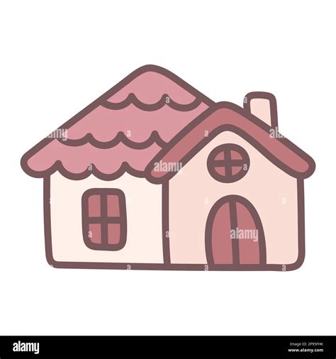 Cute pink doodle house. Simple flat illustration with outline. Design ...