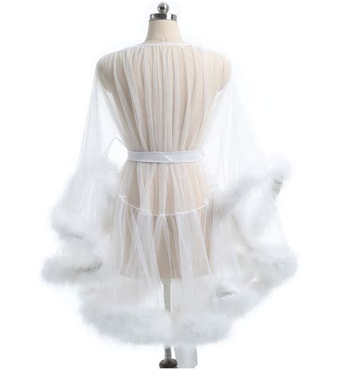 Women Sexy Tulle Feather Robe Lingerie Nightgown Bathrobe Lace Up Sleepdress EBay