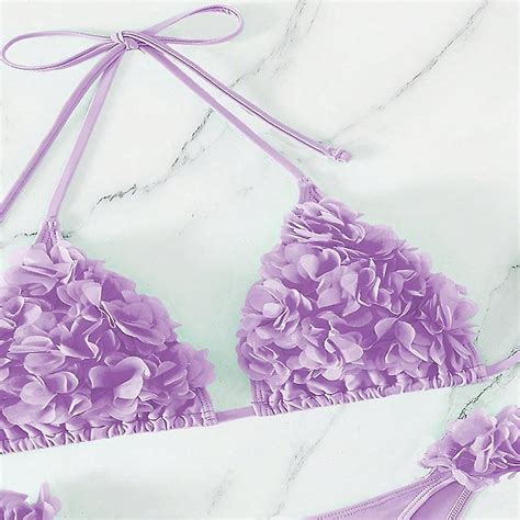 D Floral Sexy Bikini Set Women Piece Bikini Sets Tie Backless Halter