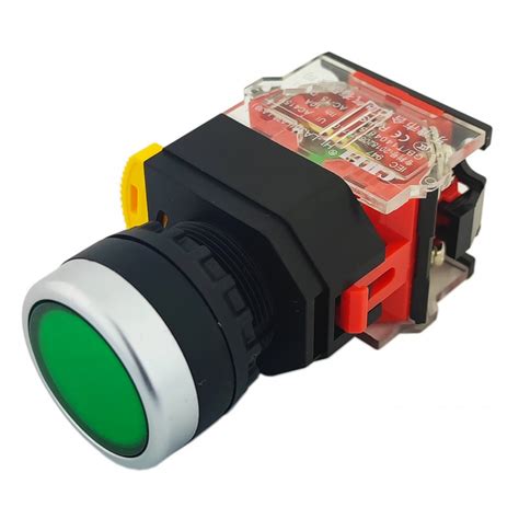 Кнопка HL-LA38P-11S (NO/NC) с фиксацией зеленая / Купить в RoboShop