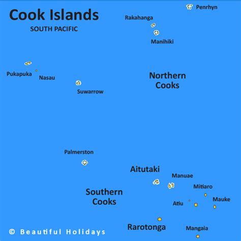 Cook Islands Map Showing Main Tourist Regions