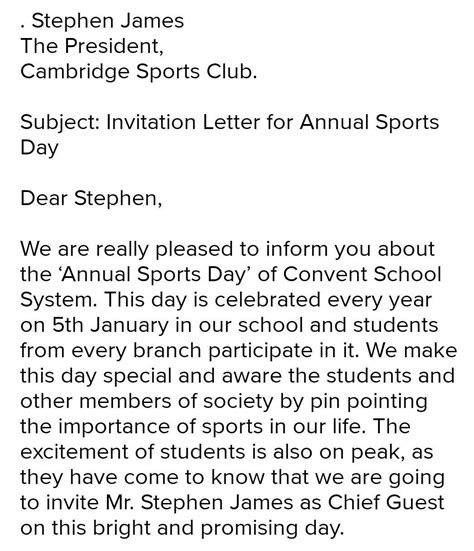 Invitation Letter For Chief Guest For School Function At