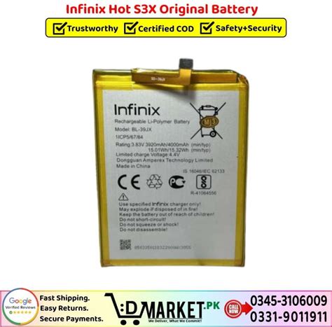 Infinix Hot S3X Original Battery Price In Pakistan Fast Secure