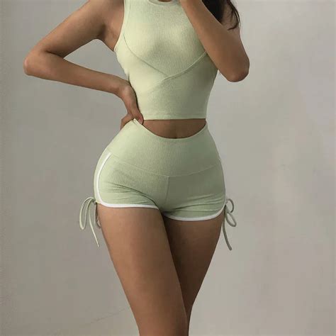Splicing Sexy Hot Pants Sports Shorts Slim Fit Women S Tight High Waisted Peach Lifting Hip