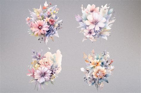 Pastel Wedding Flowers Bouquet Cliparts Graphic by MashMashStickers ...