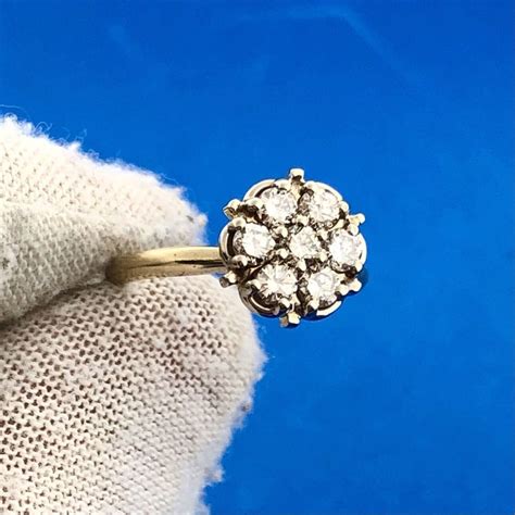 14k Yellow White Gold Diamond Floral Cluster Empire Anniversary Cocktail Ring Etsy