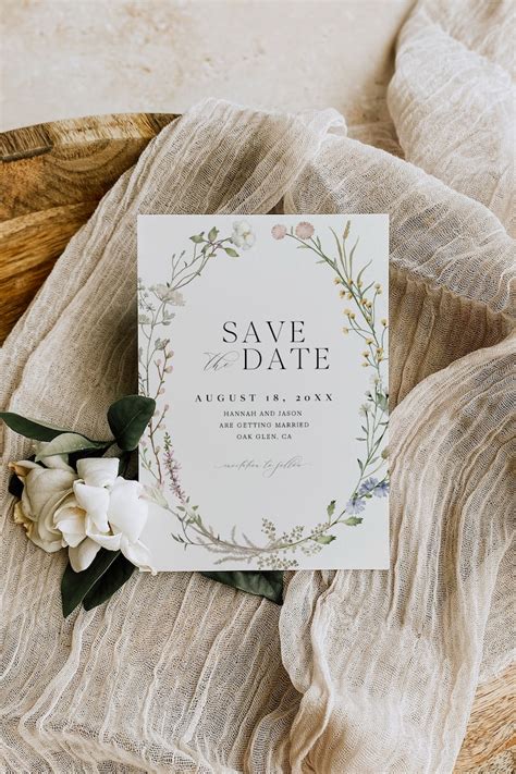 Boho Save The Date Template Wildflower Save The Date Etsy