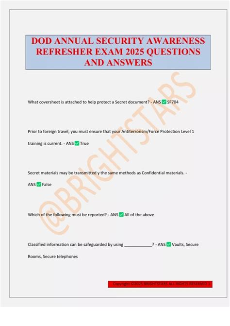 Dod Annual Security Awareness Refresher Training Pre Test Answers 8