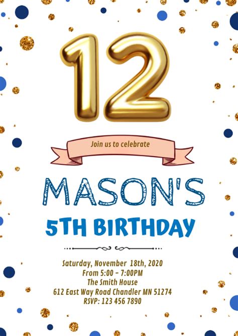 Navy Gold 12th Birthday Invitation Template Postermywall