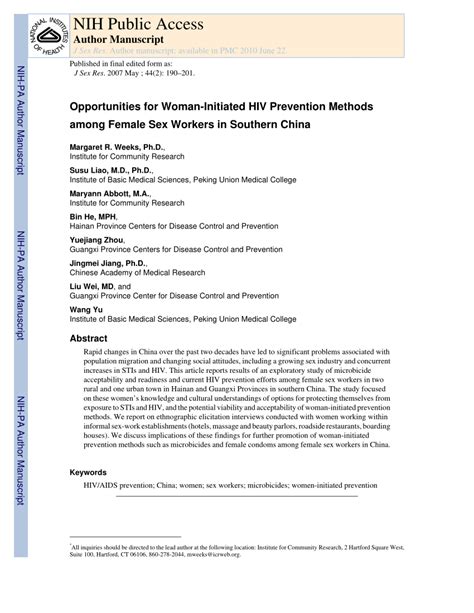 PDF Opportunities For Woman Initiated HIV Prevention Methods Among Female Sex Workers In