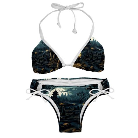 Halloween Cemetery Women S Detachable Sponge Adjustable Strap Bikini Set Swim Suit Two Pack