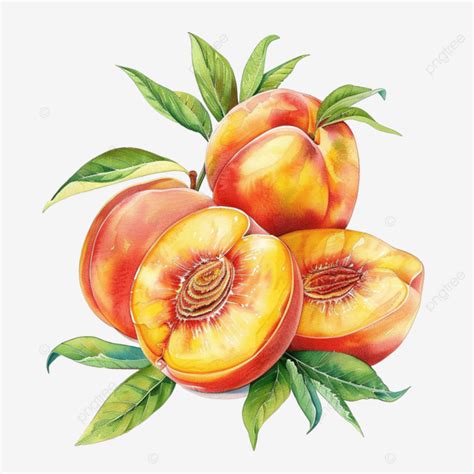 Dibujo Acuarela De Melocot N Y Mitades De Fruta Png Dibujos Durazno