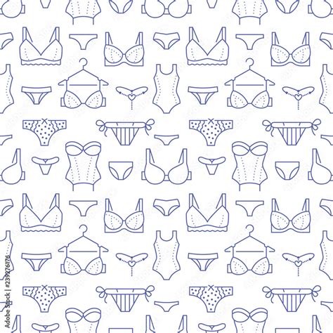 Lingerie Seamless Pattern With Flat Line Icons Of Bra Types Panties Woman Underwear Background