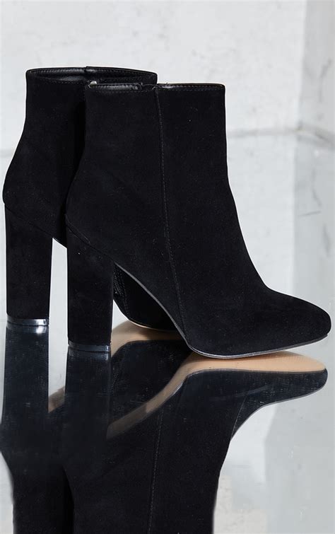 Black Behati Faux Suede Wide Fit Ankle Boots Footwear Prettylittlething