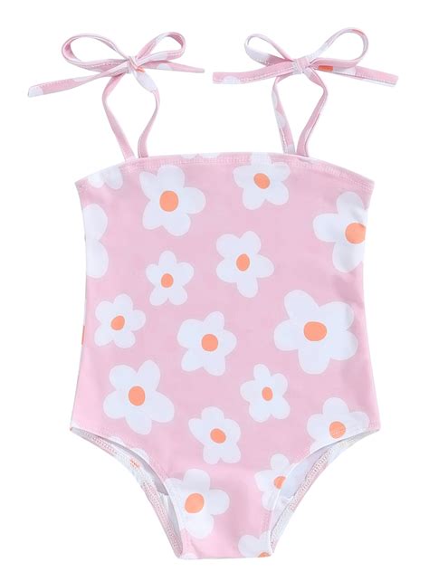 Mevireiy Baby Girls Halter Sleeveless Bikini Swimsuit Floral Print Tie Up Bathing Suit Pink